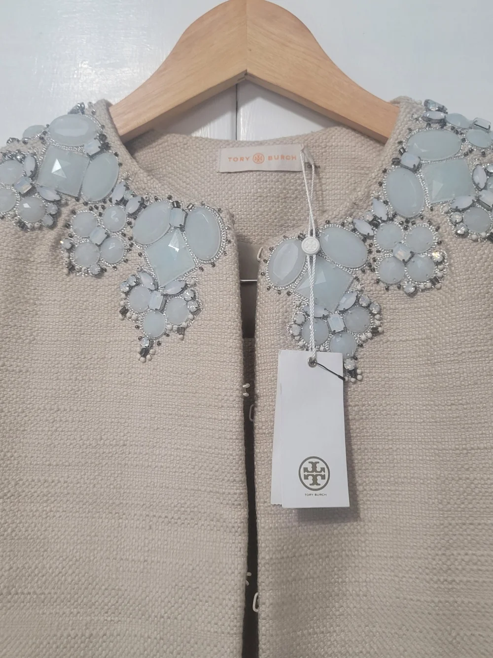 Tory Burch Cream Embellished-Collar Skirt Suit Jacket And Skirt Reg $650